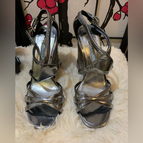 EUC Prada gladiator metallic heel sandal from The REAL REAL 🫶Silver metallic❤️ - Picture 2 of 6
